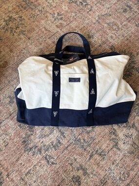 Vineyard Vines Cream and Navy Canvas Duffel